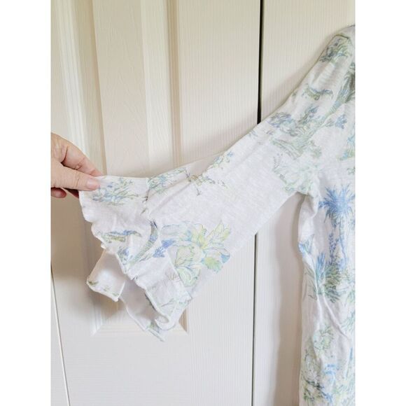 J. Jill M Sweater Knit Top Womens Linen Beachy Tropical‎ White Handkerch Slv - Picture 3 of 9